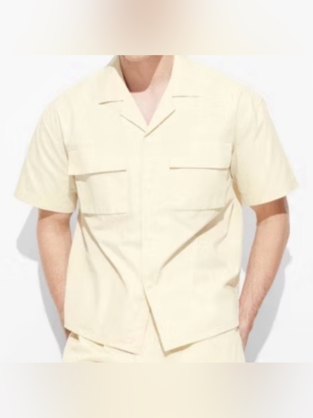 NWT Original Use Short-Sleeve Button-Down Camp Shirt in Cream